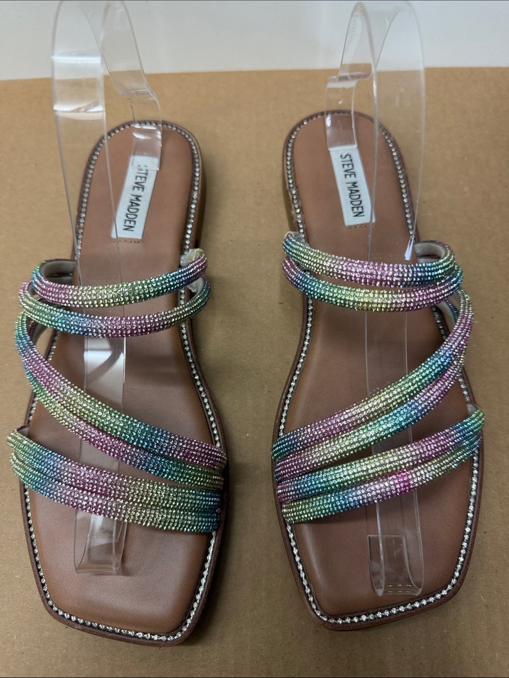 Steve Madden Streaming Pastel Crystal Multi-Strap Slide Sandals US 9